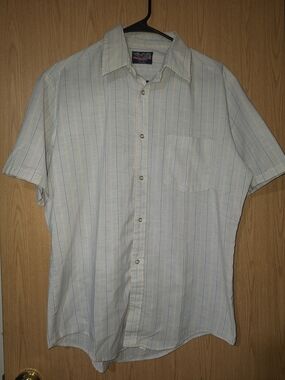 Woolrich Pale Blue Short-Sleeve Striped Button-Up Shirt